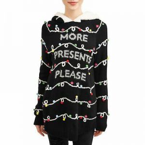  Black More Presents Please Sherpa Hoodie Ugly Christmas Tunic Sweater
