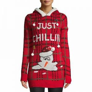 S-Y-Shop בשבילך גברת   Red Snowman Just Chillin Sherpa Hoodie Ugly Christmas Tunic Sweater