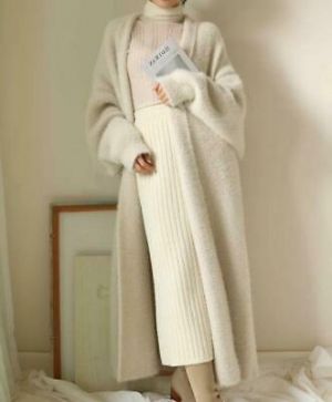 Women Softly wool Cashmere Blend Cardigan long Sweater Jacket 