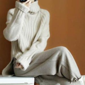 Womens Warm Cashmere High-Necked Sweater Long Sleeve Loose 