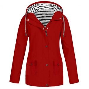 S-Y-Shop בשבילך גברת  2021 New Autumn And Winter  Boots Solid Stripe Print Rain Jacket Outdoor Plus Size Waterproof Hooded Raincoat Windproo